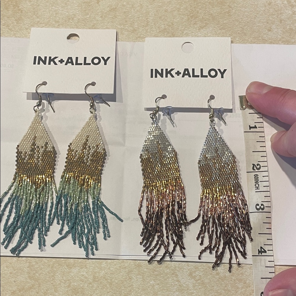 Ink + Alloy Claire Ombré Beaded Fringe Earrings Mixed Metallic Hypoallergenic